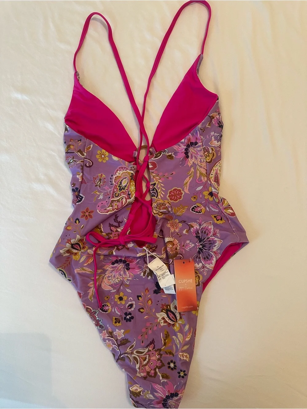 Cupshe Paisley Purple & Pink Floral One-Piece Swimsuit